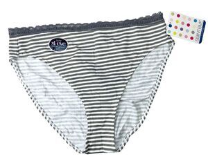 Saint Eve Intimates Hi Cut Panties XL Grey White Stripe NWT Comfortable Lingerie